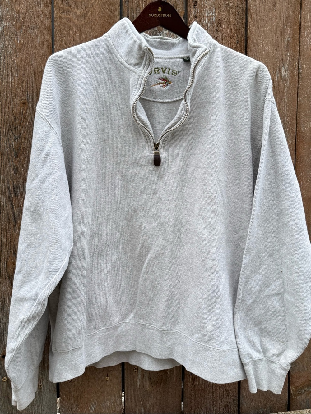 Orvis Men’s Heather Cream Gray Pullover 1/4 Zip Sweatshirt Size Large